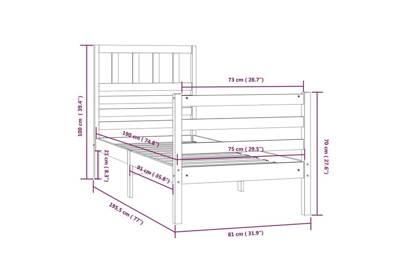 Sengeramme heltre 75x190 cm 2FT6 Small Single - Brun - Møbler - Senger - Sengeramme & sengestamme