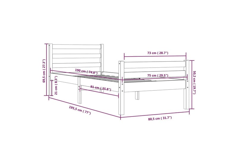 Sengeramme heltre 75x190 cm 2FT6 Small Single - Brun - Møbler - Senger - Sengeramme & sengestamme