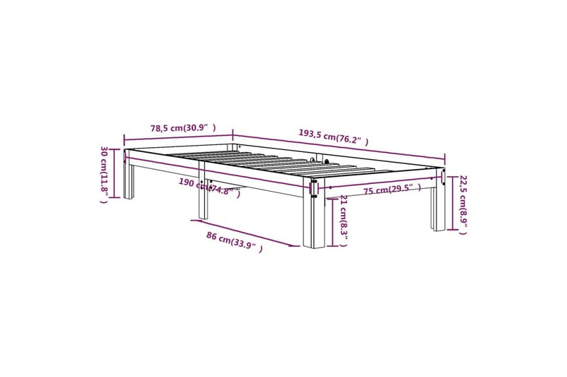 Sengeramme heltre 75x190 cm 2FT6 Small Single - Brun - Møbler - Senger - Sengeramme & sengestamme