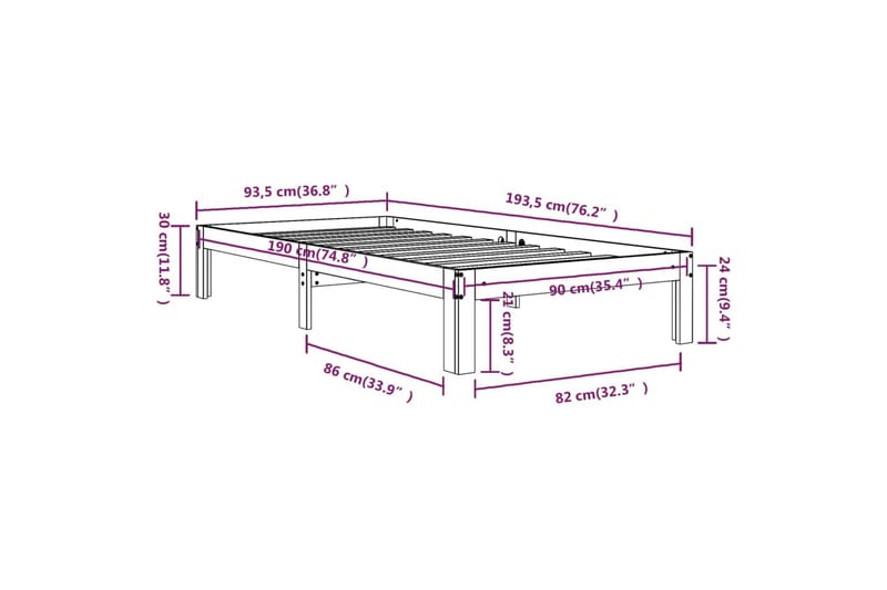 Sengeramme heltre 90x190 cm 3FT Single - Brun - Møbler - Senger - Sengeramme & sengestamme