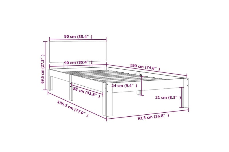 Sengeramme heltre 90x190 cm 3FT Single - Brun - Møbler - Senger - Sengeramme & sengestamme