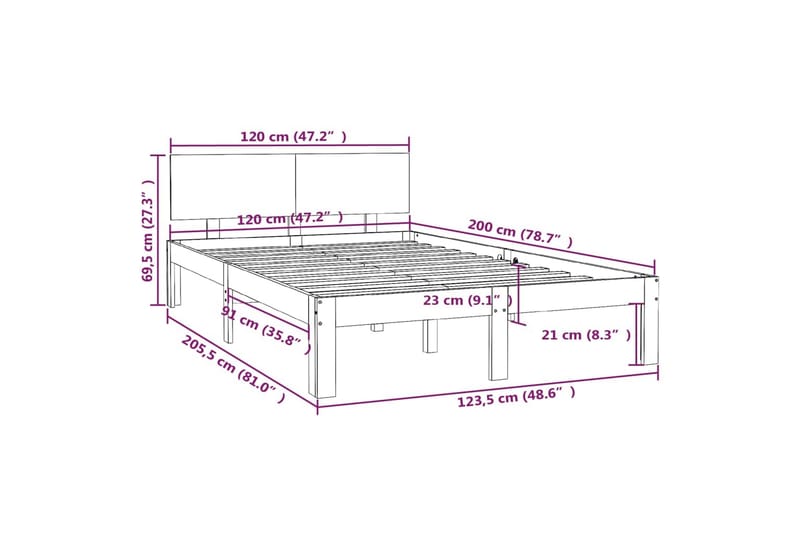 Sengeramme heltre furu 120x200 cm - Brun - Møbler - Senger - Sengeramme & sengestamme