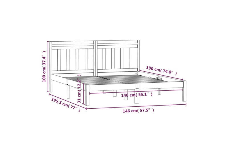 Sengeramme heltre furu 140x190 cm - Brun - Møbler - Senger - Sengeramme & sengestamme