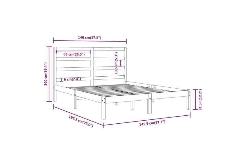 Sengeramme heltre furu 140x190 cm - Brun - Møbler - Senger - Sengeramme & sengestamme