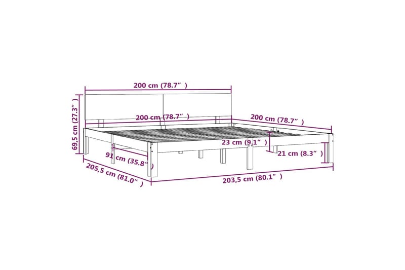 Sengeramme heltre furu 200x200 cm - Brun - Møbler - Senger - Sengeramme & sengestamme