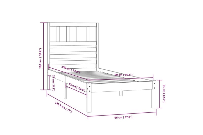 Sengeramme heltre furu 90x190 cm 3FT Single - Brun - Møbler - Senger - Sengeramme & sengestamme