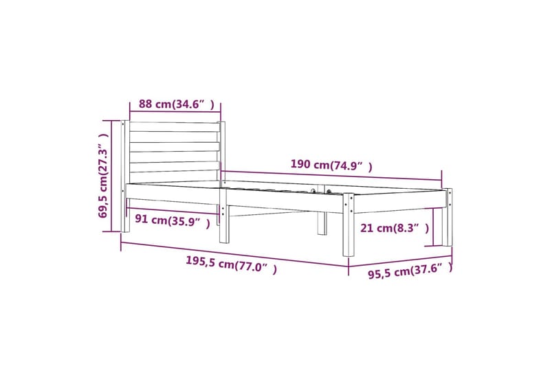 Sengeramme heltre furu 90x190 cm hvit 3FT Single - Hvit - Møbler - Senger - Sengeramme & sengestamme