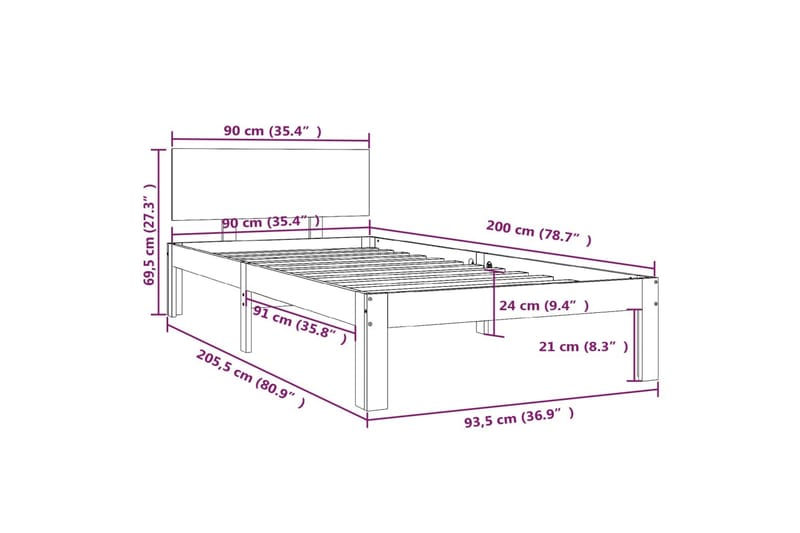 Sengeramme heltre furu 90x200 cm - Brun - Møbler - Senger - Sengeramme & sengestamme