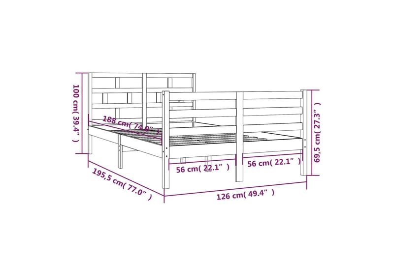 Sengeramme hvit heltre 120x190 cm 4FT Small Double - Hvit - Møbler - Senger - Sengeramme & sengestamme