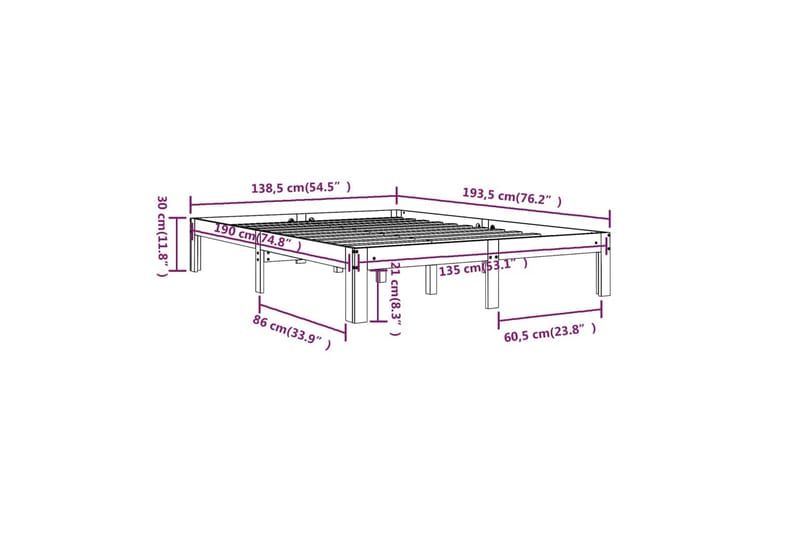 Sengeramme hvit heltre 135x190 cm 4FT6 Double - Hvit - Møbler - Senger - Sengeramme & sengestamme