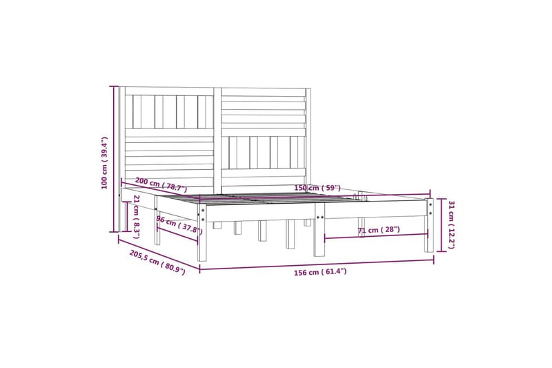 Sengeramme hvit heltre 150x200 cm 5FT King Size - Hvit - Møbler - Senger - Sengeramme & sengestamme