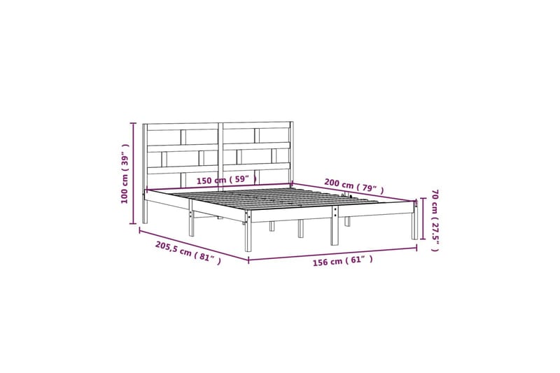 Sengeramme hvit heltre 150x200 cm 5FT King Size - Hvit - Møbler - Senger - Sengeramme & sengestamme