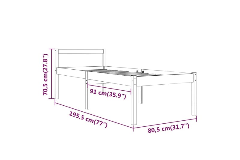 Sengeramme hvit heltre 75x190 cm 2FT6 Small Single - Hvit - Møbler - Senger - Sengeramme & sengestamme