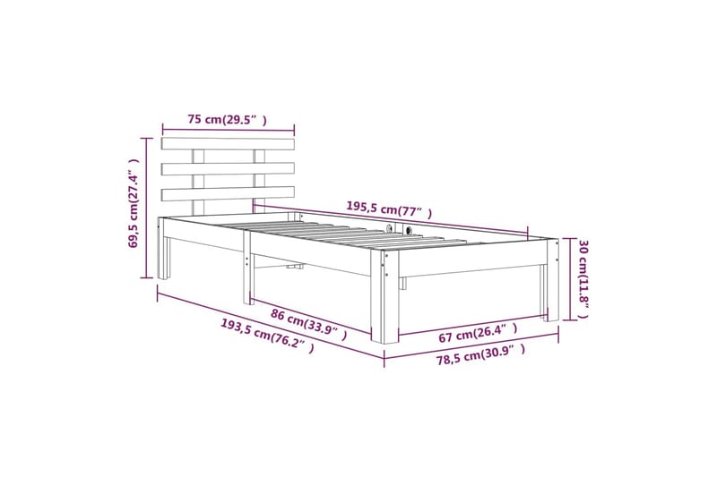 Sengeramme hvit heltre 75x190 cm 2FT6 Small Single - Hvit - Møbler - Senger - Sengeramme & sengestamme