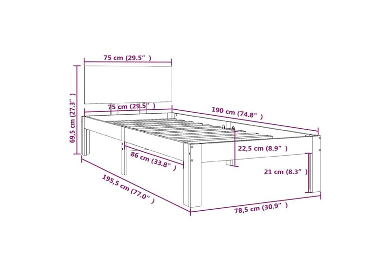 Sengeramme hvit heltre 75x190 cm 2FT6 Small Single - Hvit - Møbler - Senger - Sengeramme & sengestamme