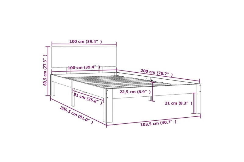 Sengeramme hvit heltre furu 100x200 cm - Hvit - Møbler - Senger - Sengeramme & sengestamme