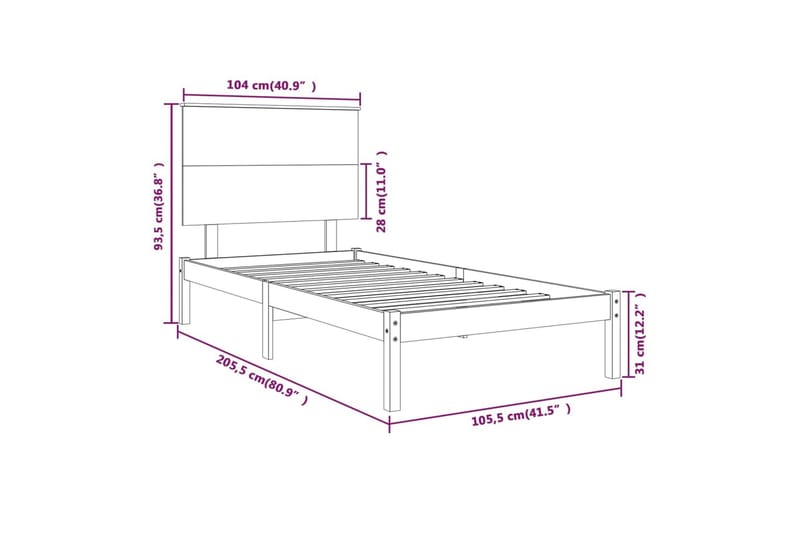 Sengeramme hvit heltre furu 100x200 cm - Hvit - Møbler - Senger - Sengeramme & sengestamme