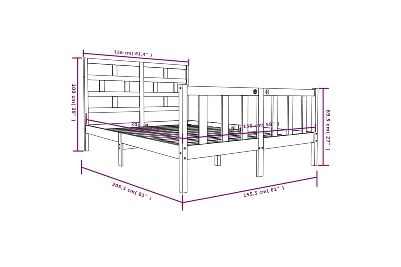 Sengeramme hvit heltre furu 150x200 cm 5FT King Size - Hvit - Møbler - Senger - Sengeramme & sengestamme