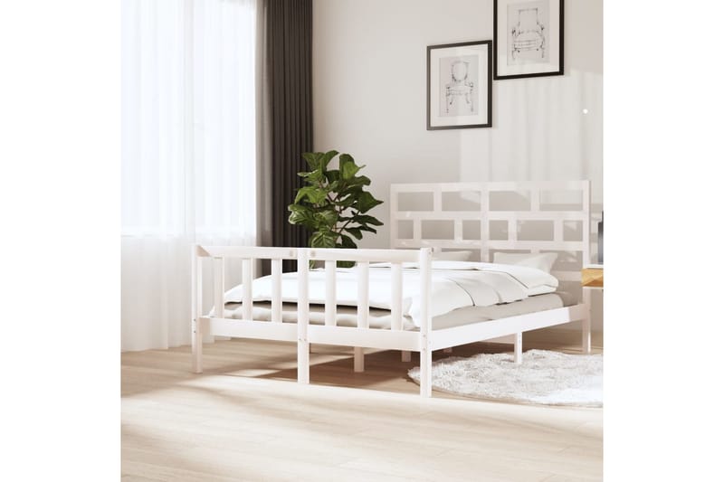 Sengeramme hvit heltre furu 150x200 cm 5FT King Size - Hvit - Møbler - Senger - Sengeramme & sengestamme