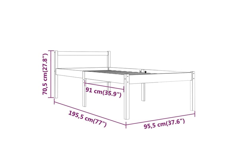 Sengeramme hvit heltre furu 90x190 cm 3FT Single - Hvit - Møbler - Senger - Sengeramme & sengestamme