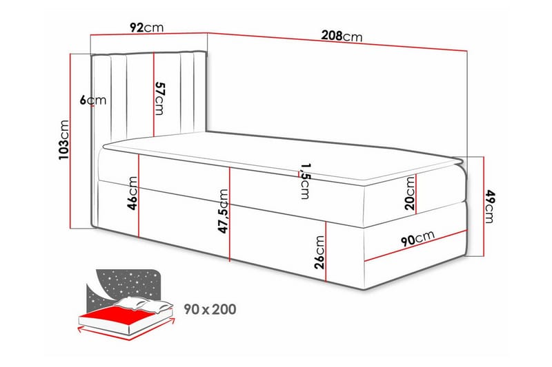 Betvallen Sengeramme 90x200 cm - Rød - Møbler - Senger - Sengeramme & sengestamme