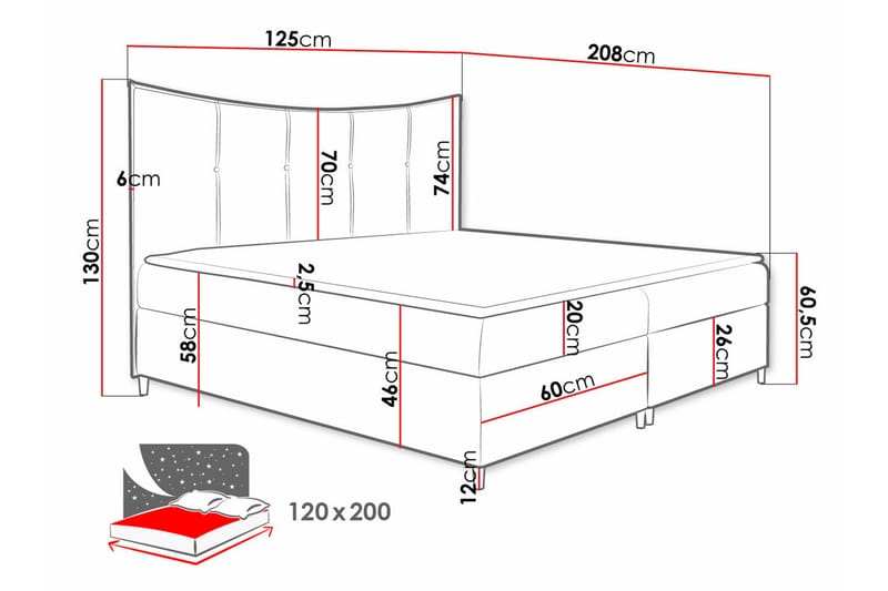 Boisdale Sengeramme 120x200 cm - Mørkerød - Møbler - Senger - Sengeramme & sengestamme