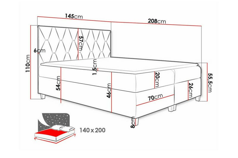 Boisdale Sengeramme 140x200 cm - Mørkerød - Møbler - Senger - Sengeramme & sengestamme