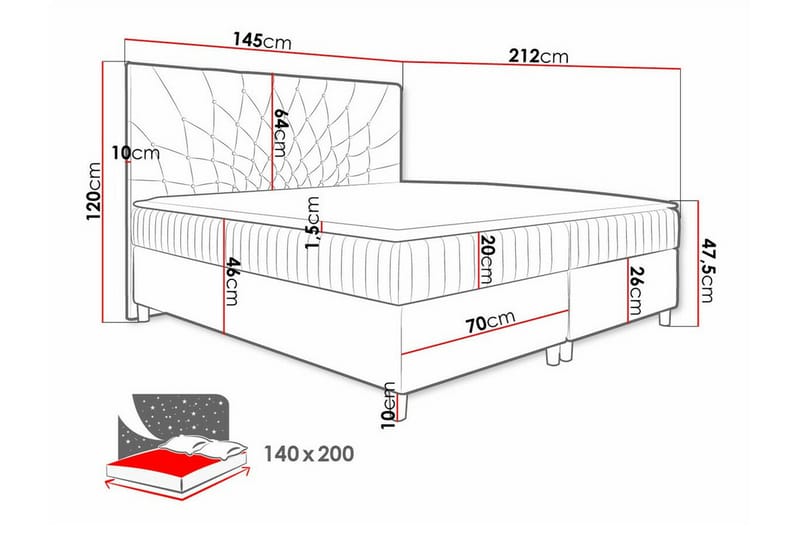 Boisdale Sengeramme 140x200 cm - Svart - Møbler - Senger - Sengeramme & sengestamme