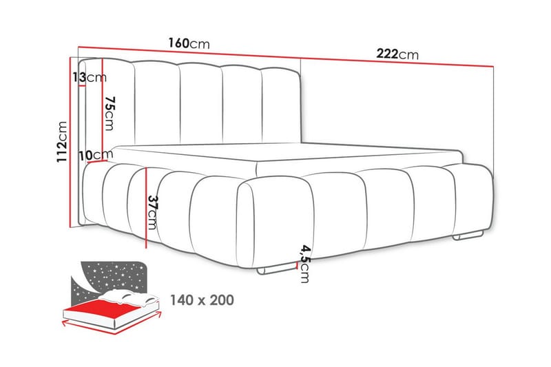 Cleaton Boblet Sengeramme 140x200 cm - Grå / Lys - Møbler - Senger - Sengeramme & sengestamme