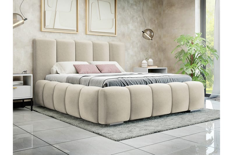 Cleaton Boblet Sengeramme 160x200 cm med Oppbevaring - Beige - Møbler - Senger - Sengeramme & sengestamme