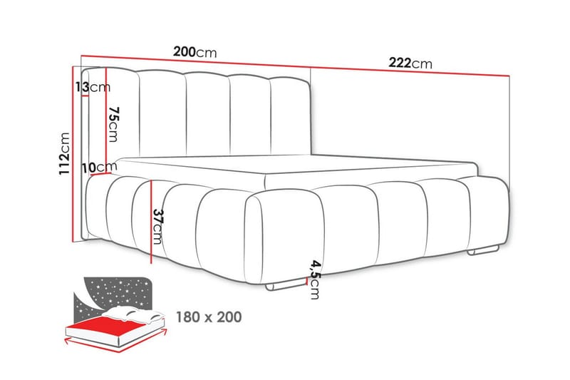 Cleaton Boblet Sengeramme 180x200 cm Med Oppbevaring - Beige - Møbler - Senger - Sengeramme & sengestamme