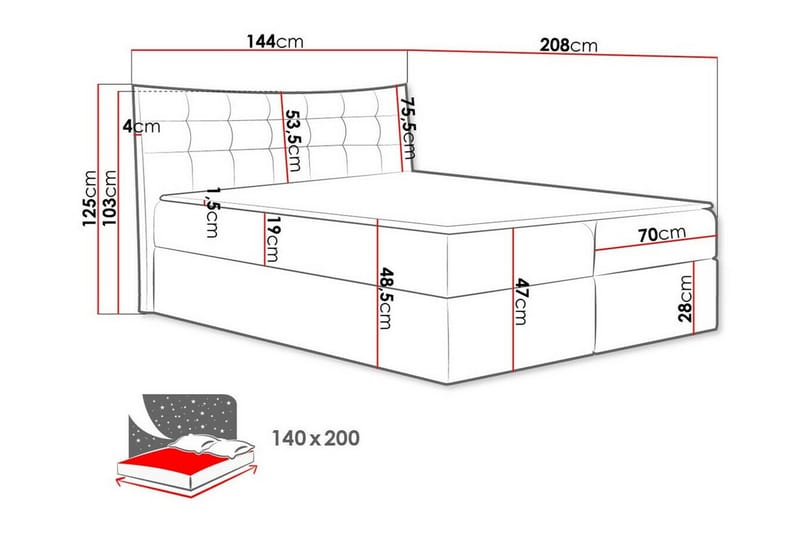 Hayton Sengeramme 140x200 cm - Mørkerød - Sengeramme & sengestamme