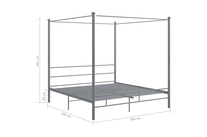 Himmelsengeramme grå metall 200x200 cm - Grå - Møbler - Senger - Sengeramme & sengestamme