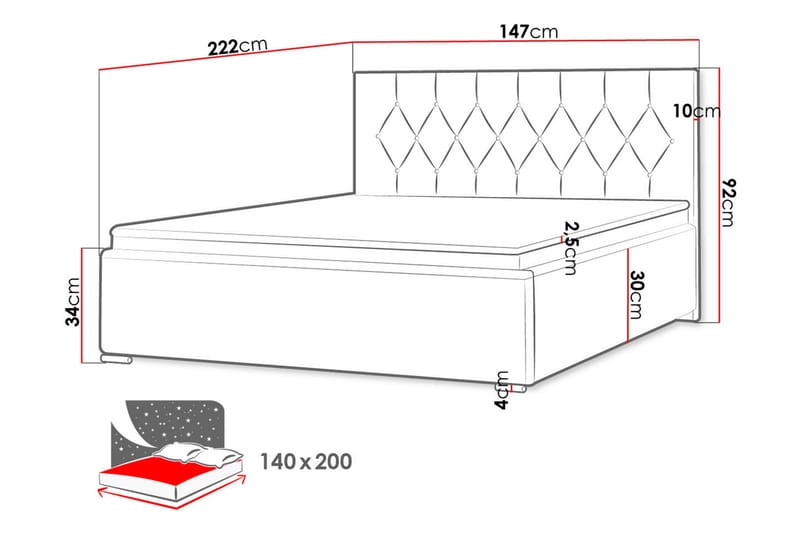 Seng 147x222 cm - Rød - Sengeramme & sengestamme - Sammenleggbar seng