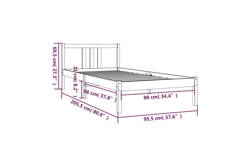 Sengeramme grå heltre 90x200 cm - Grå - Møbler - Senger - Sengeramme & sengestamme