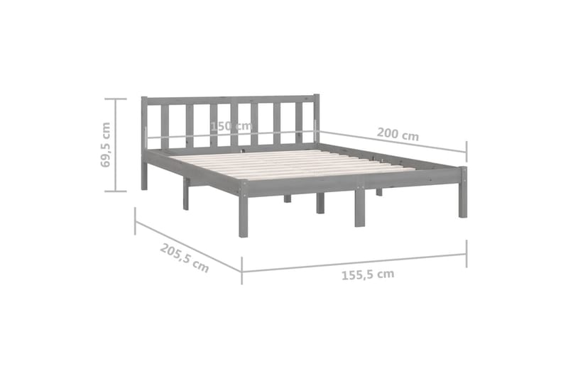 Sengeramme grå heltre furu 150x200 cm UK King - Grå - Møbler - Senger - Sengeramme & sengestamme