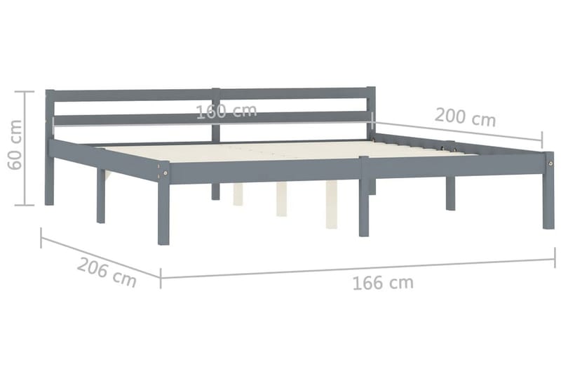 Sengeramme grå heltre furu 160x200 cm - Grå - Møbler - Senger - Sengeramme & sengestamme