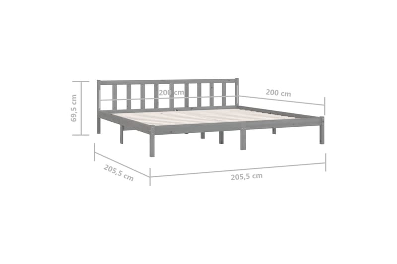 Sengeramme grå heltre furu 200x200 cm - Grå - Møbler - Senger - Sengeramme & sengestamme