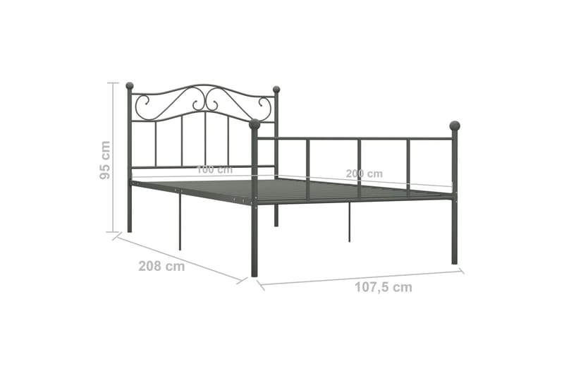 Sengeramme grå metall 100x200 cm - Grå - Møbler - Senger - Sengeramme & sengestamme