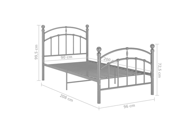 Sengeramme grå metall 90x200 cm - Grå - Møbler - Senger - Sengeramme & sengestamme