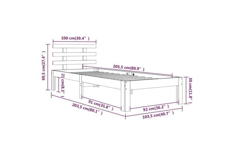 Sengeramme heltre 100x200 cm - Brun - Møbler - Senger - Sengeramme & sengestamme