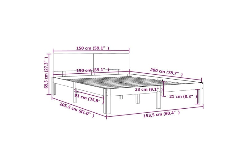 Sengeramme heltre 150x200 cm 5FT King Size - Brun - Møbler - Senger - Sengeramme & sengestamme