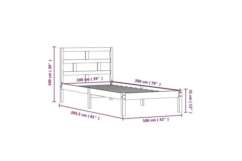 Sengeramme heltre furu 100x200 cm - Brun - Møbler - Senger - Sengeramme & sengestamme