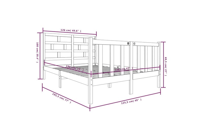 Sengeramme heltre furu 120x190 cm 4FT Small Double - Brun - Møbler - Senger - Sengeramme & sengestamme