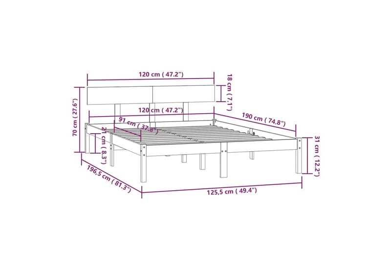 Sengeramme heltre furu 120x190 cm UK Small Double - Brun - Møbler - Senger - Sengeramme & sengestamme