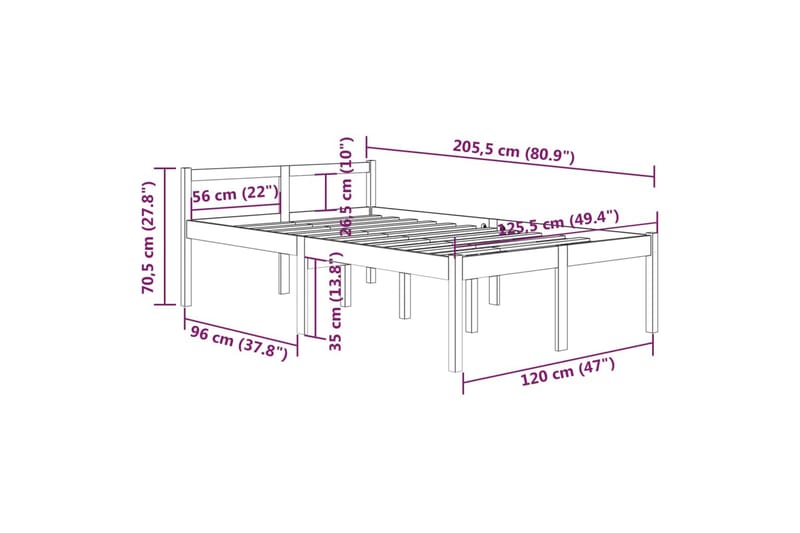 Sengeramme heltre furu 120x200 cm - Brun - Møbler - Senger - Sengeramme & sengestamme