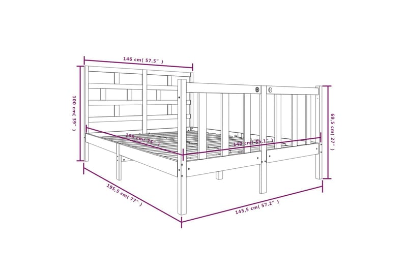 Sengeramme heltre furu 140x190 cm - Brun - Møbler - Senger - Sengeramme & sengestamme