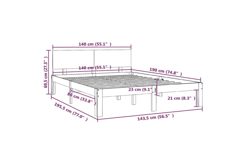 Sengeramme heltre furu 140x190 cm - Brun - Møbler - Senger - Sengeramme & sengestamme