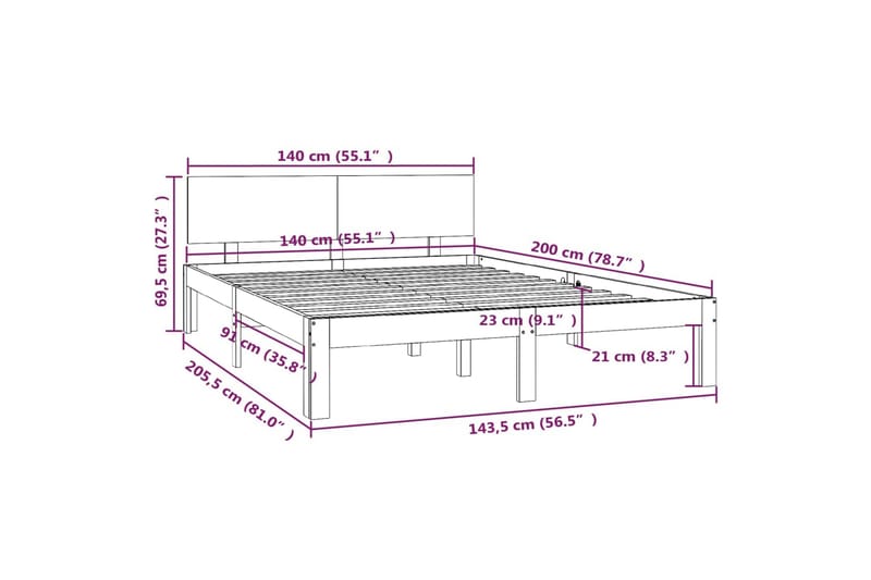 Sengeramme heltre furu 140x200 cm - Brun - Møbler - Senger - Sengeramme & sengestamme