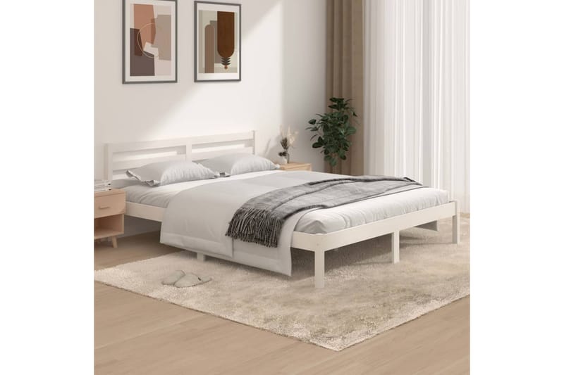 Sengeramme heltre furu 150x200 cm hvit 5FT King Size - Hvit - Møbler - Senger - Sengeramme & sengestamme